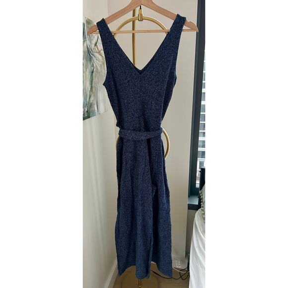 GAP | Marled Navy Rib-Knit Sleeveless Wide Leg Jumpsuit with Belt | Sz XS - Picture 4 of 7